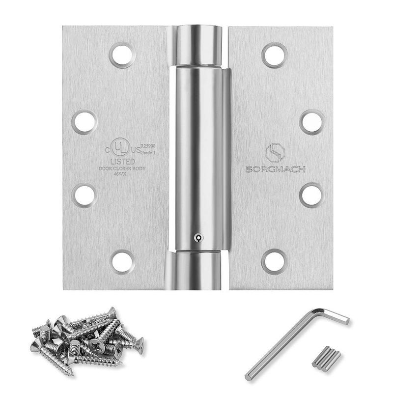 SORGMACH Satin Door Hinges 4.5 Inch Self Closing Hinge Hardware Adjustable Spring Hinges for Commercial Grade Self-Closing, UL Listed 3 Pack - Image 1